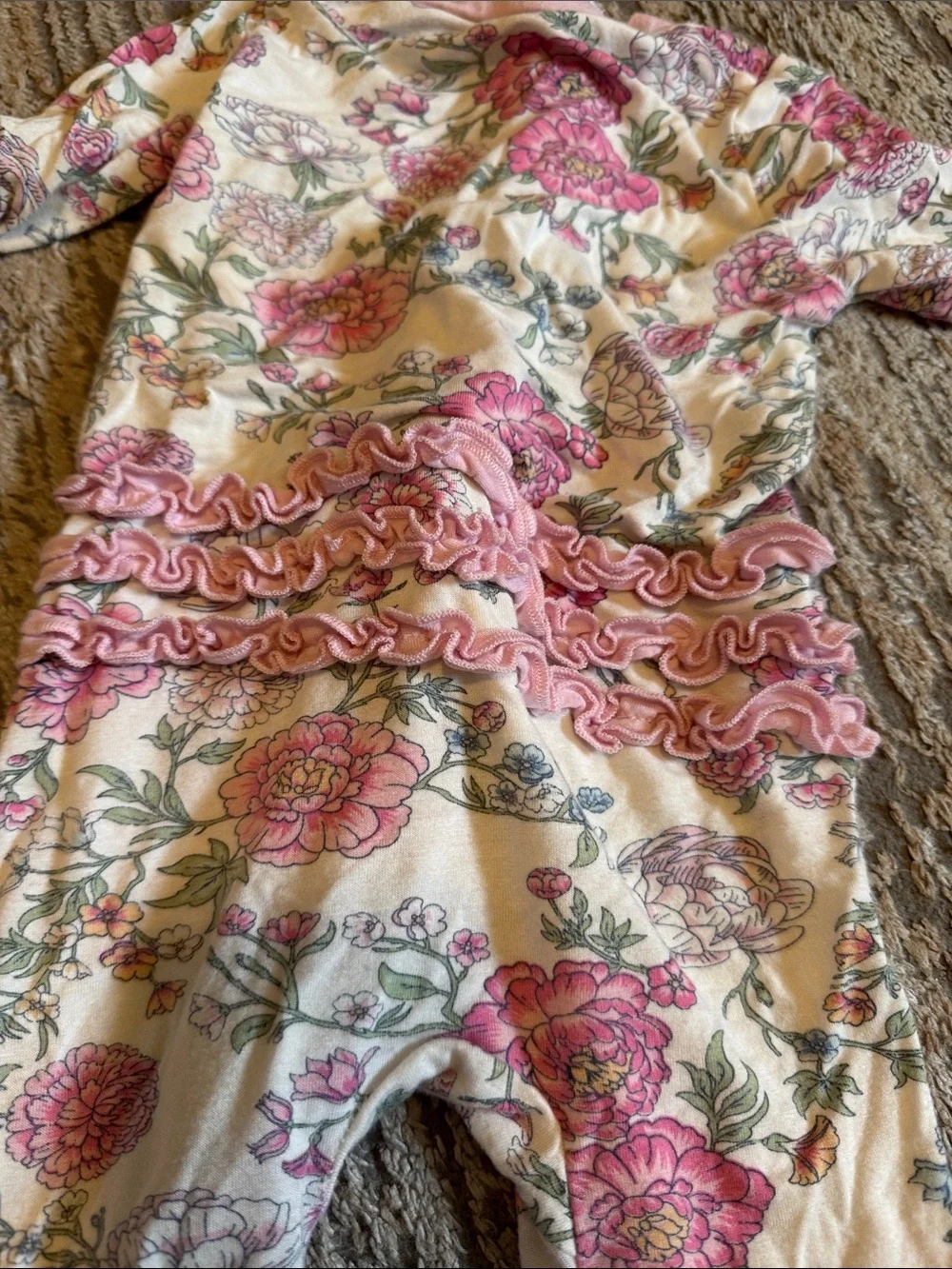 Milkberry Floral Pink Ruffle-Trim Kids One-Piece Sleeper 6-9 month